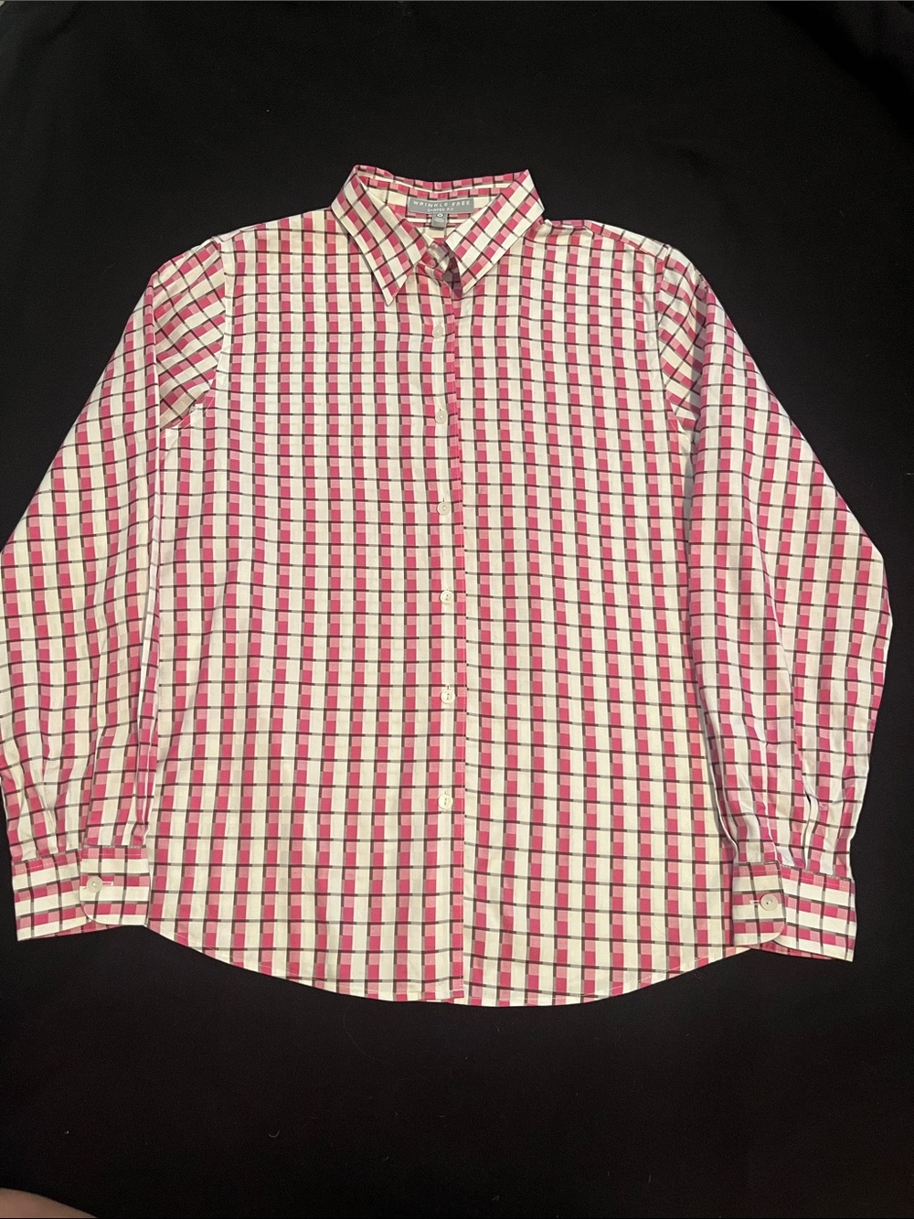 Foxcroft Pink and White Checked Button-Down Shirt shaped Fit and Wrinkle Free